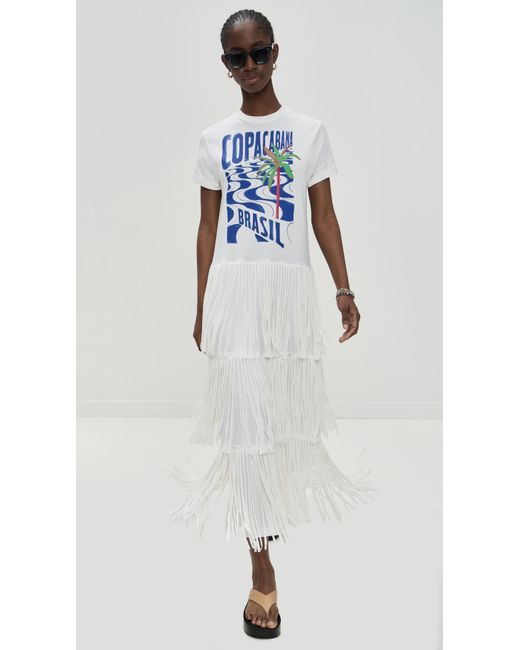 Farm Rio White Copacabana Fringes T-Shirt Dress