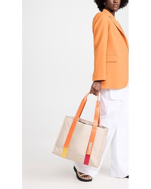 Ganni Recycled Tech Medium Tote in Orange | Lyst