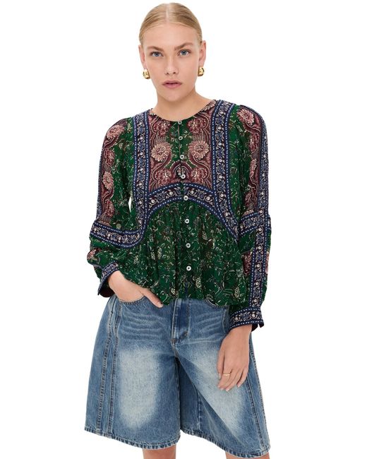 Sea Green Melba Print Long Sleeve Top
