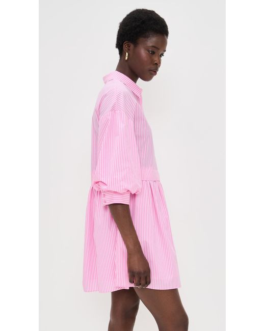 English Factory Stripe Puff Sleeve Shirt Dress in Pink | Lyst