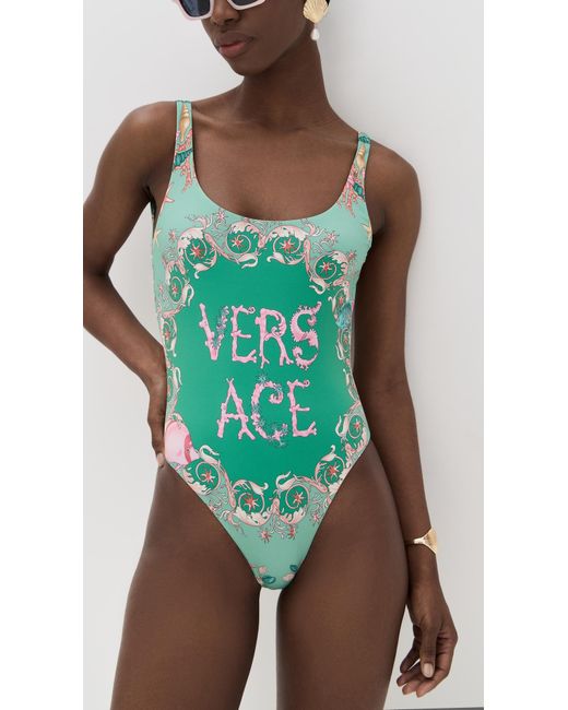Versace Green Light Underwater Barocco Placed Print One Piece