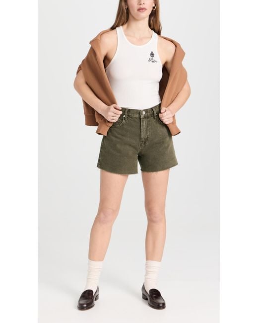 FRAME Green Le Super High Short Raw Fray Jeans