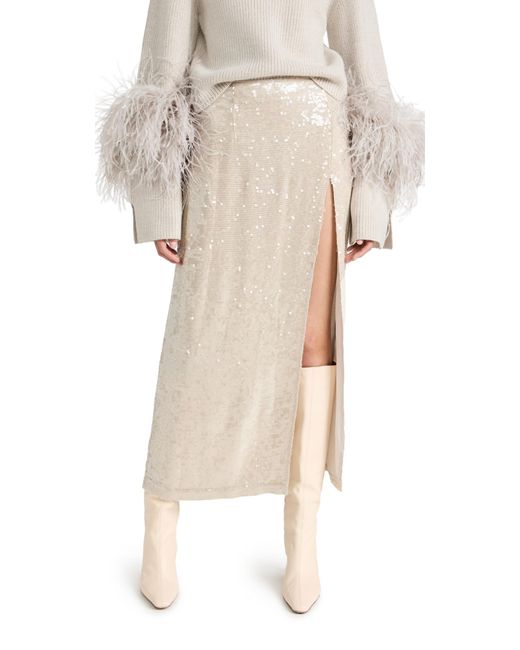 LAPOINTE Natural Sequin Viscose High Waist Slit Skirt