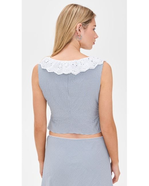 GUIZIO Blue Gingham Paloma Lace Top