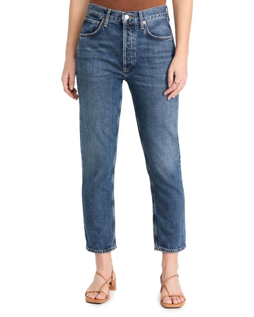 Agolde Blue Riley Crop: High Rise Straight Jeans