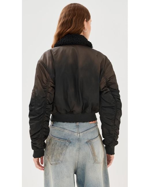 Acne Black Furry Collar Bomber Jacket