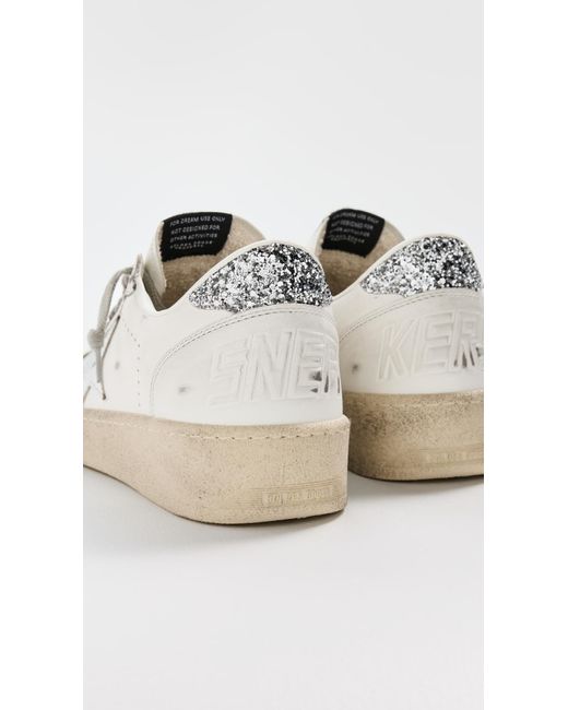 Golden Goose Deluxe Brand White Ballstar 2 Leather Upper And Spur Laminated Star Glitter Heel Sneakers