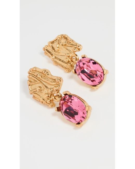 Oscar de la Renta Pink Crystal Plak Drop Earrings