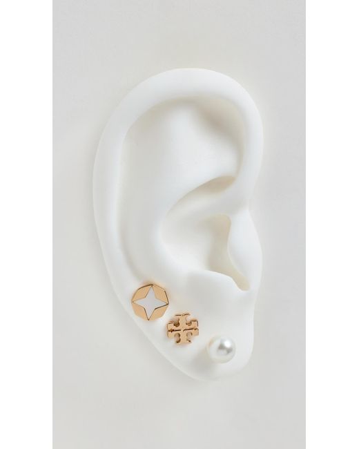 Tory Burch White Kira Clover Stud Earring Set