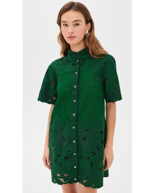 Sea Green Ceci Embroidery Shirt Dress