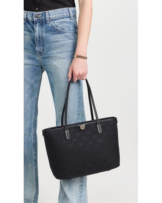 Tory Burch Black T Monogram Small Zip Tote