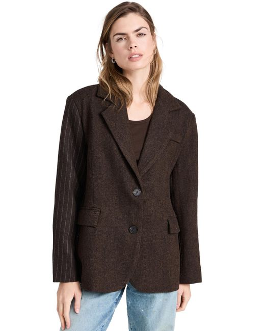 Moon River Black Oon River Pinripe Pattern Point Two Patch Pocket Jacket Brown Uti