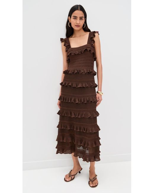 Zimmermann Brown Lace Frill Midi Dress