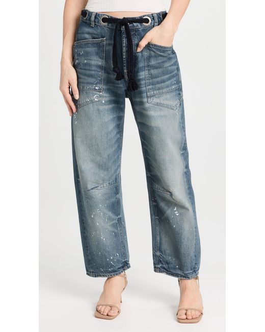 Free People Blue Moxie Pull-On Barrel Jeans