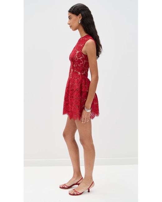 Self-Portrait Fine Lace Pearl Mini Dress in Red | Lyst Self-Portrait Fine Lace Pearl Mini Dress in Red | Lyst