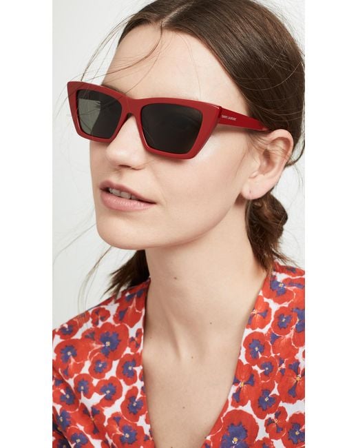 Saint Laurent Red Narrow Cat Eye Sunglasses