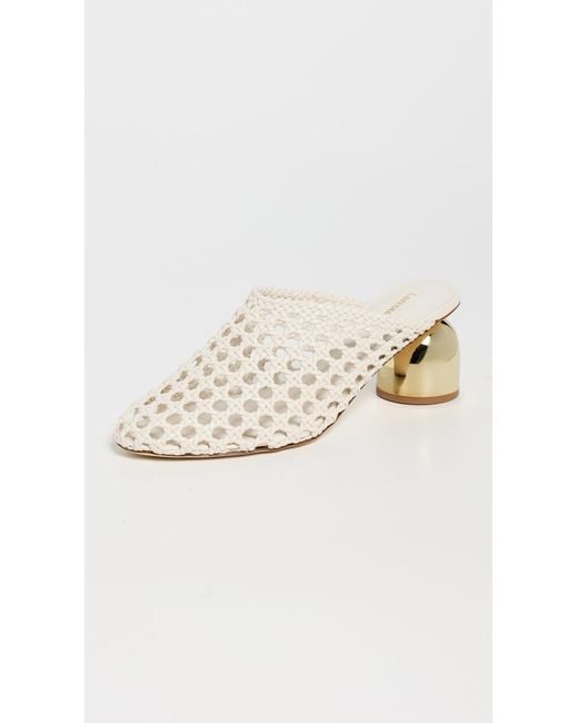 Larroude White Dew Drop Macrame Mules