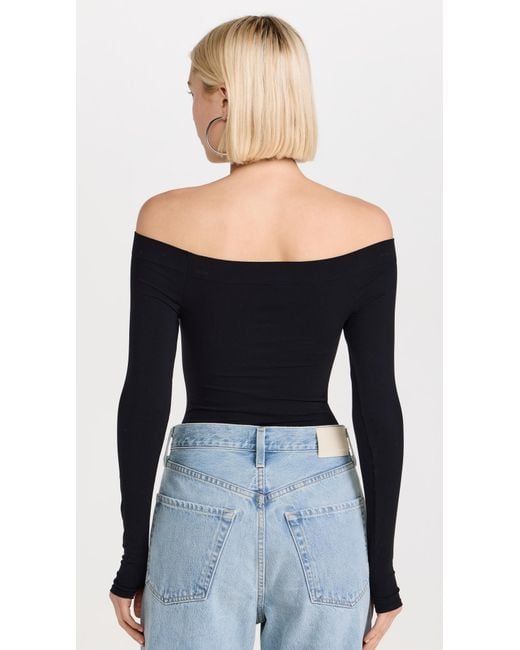 Commando Black Ballet Off-Shoulder Thong Bodysuit