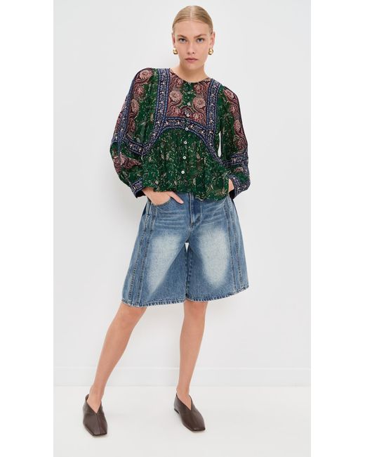Sea Green Melba Print Long Sleeve Top