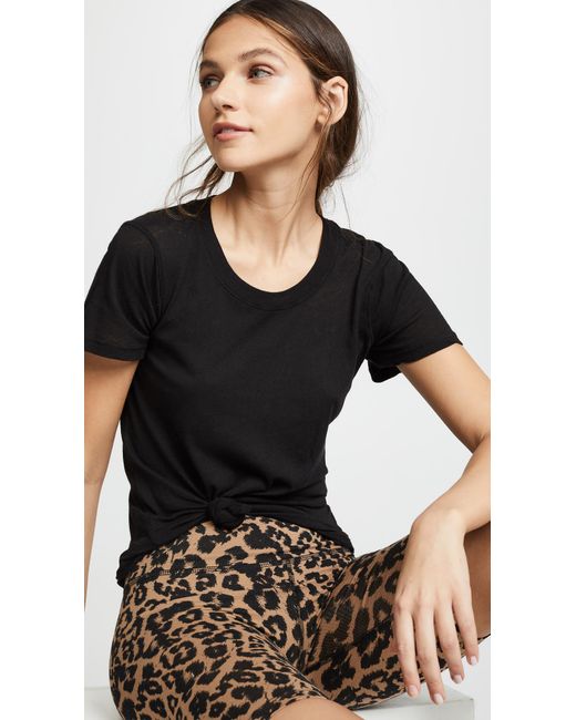 Monrow Womens Short Sleeve V-Neck T-Shirt with Cheetah Print 