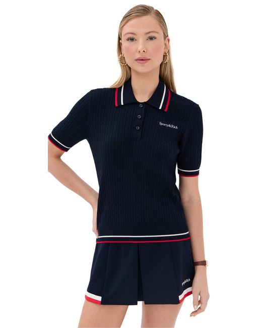 Sporty & Rich Blue Serif Logo Mila Short Sleeves Polo