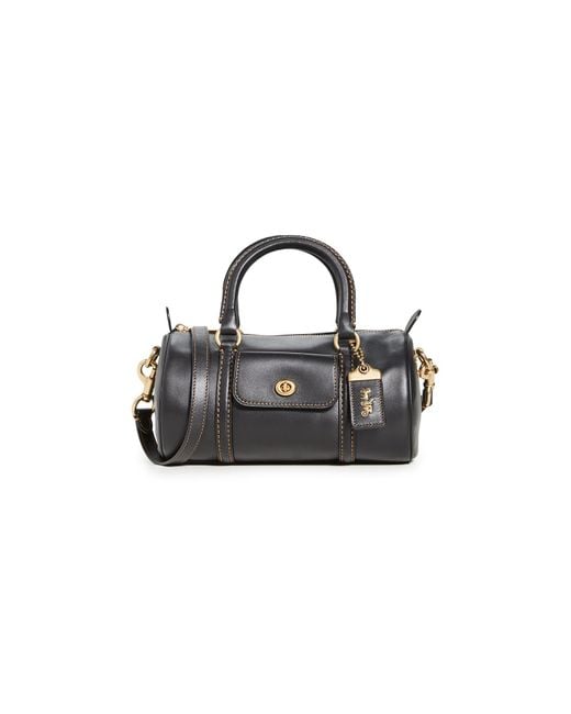 Harvey Signature Mini Barrel Bag - Black/Cognac | Oroton