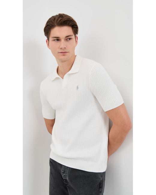 Polo Ralph Lauren White Cotton Johnny Collar Polo Sweater for men