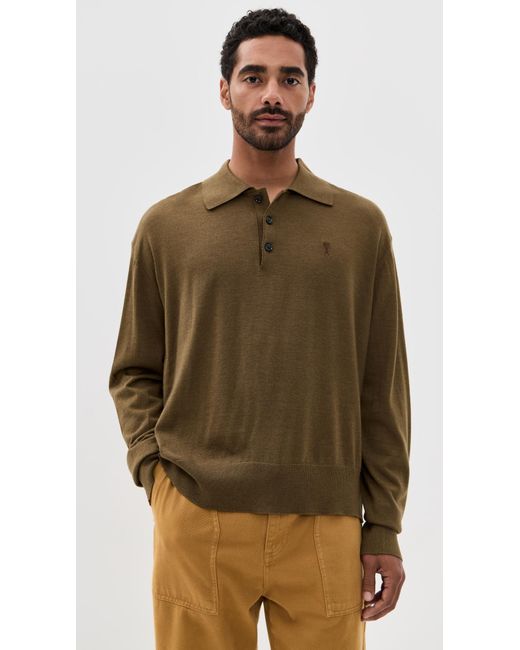 AMI Brown Extrafine Wool And Silk Knit Shirt for men