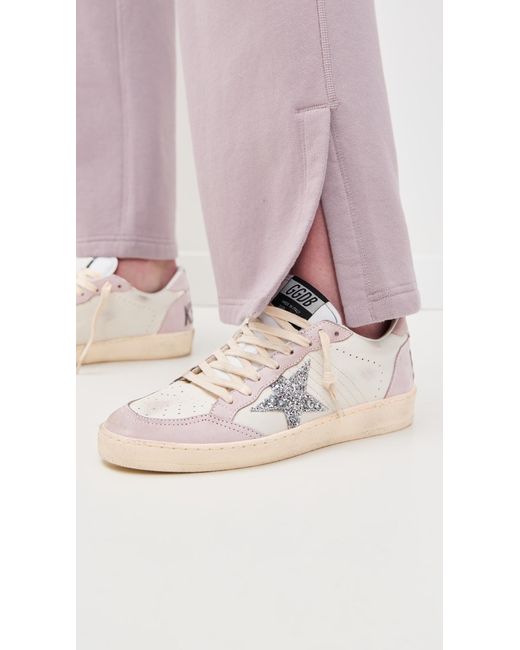 Golden Goose Deluxe Brand White Ball Star Nappa Upper Nabuk Toe Spur And Heel Glitter Star