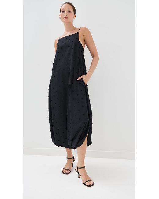 Tibi Black Tech Swiss Dot Square Neck Cami Dress