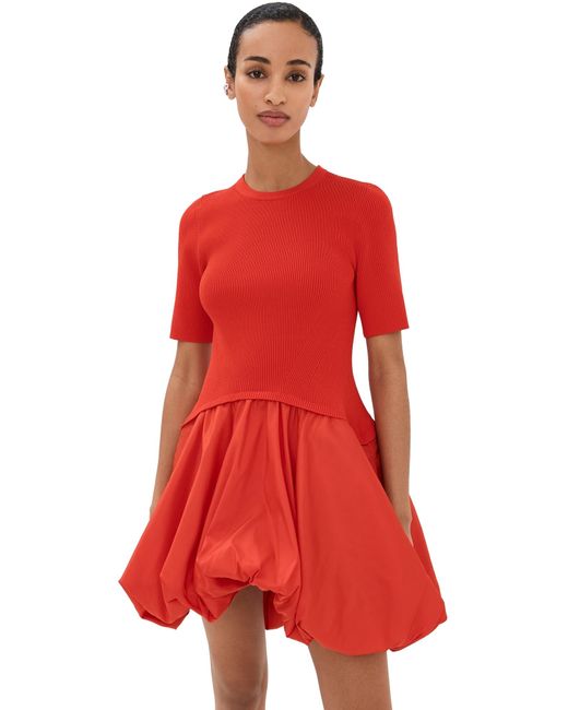 Jonathan Simkhai Red Kenny Short Sleeve Bubble Mini Dress