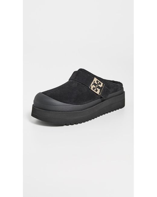 Tory Burch Black Mellow Shearling Platform Mules