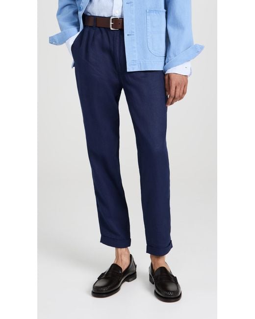 Polo Ralph Lauren Blue Drawstring Linen Pants for men
