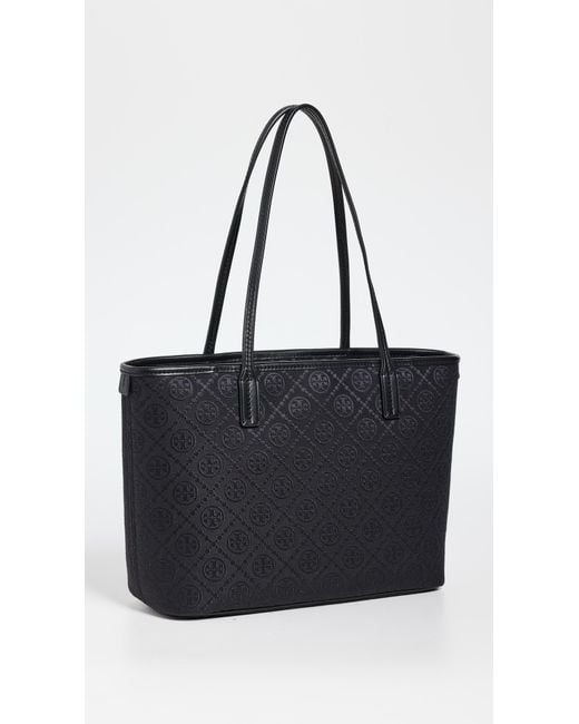 Tory Burch Black T Monogram Small Zip Tote