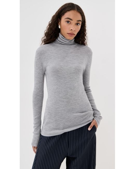 Tibi Gray Feather Weight Ribbed Sweater Turtle Neck Pullover