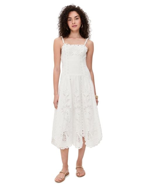 FARM Rio Off Richilieu Midi Dress in White | Lyst