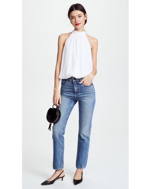 Alice + Olivia White Maris Gathered Halter Top