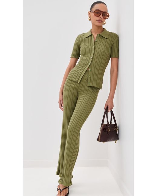 Le Bos Green Ribbed Button Up