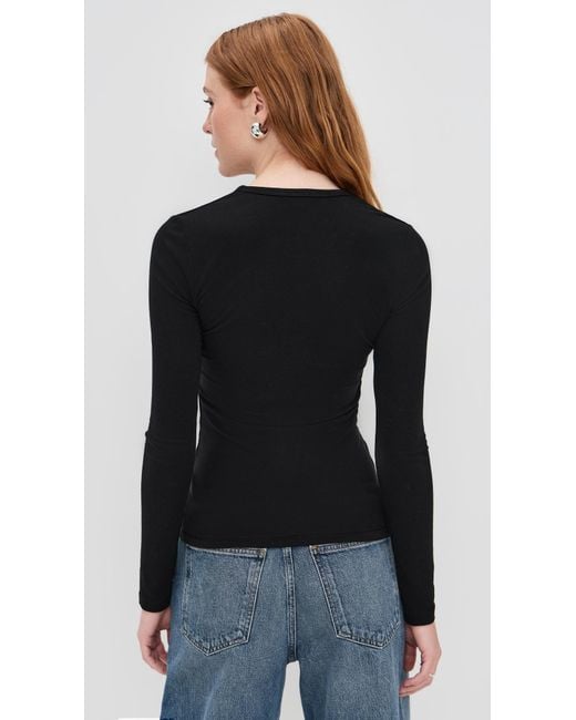 James Perse Black Stretch Rib Double Front Deep V Tee