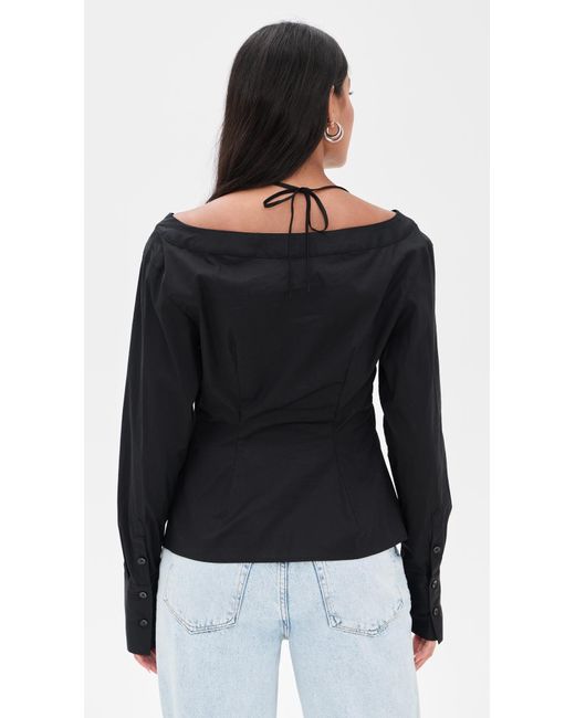 GOOD AMERICAN Black Poplin Off Shoulder Top