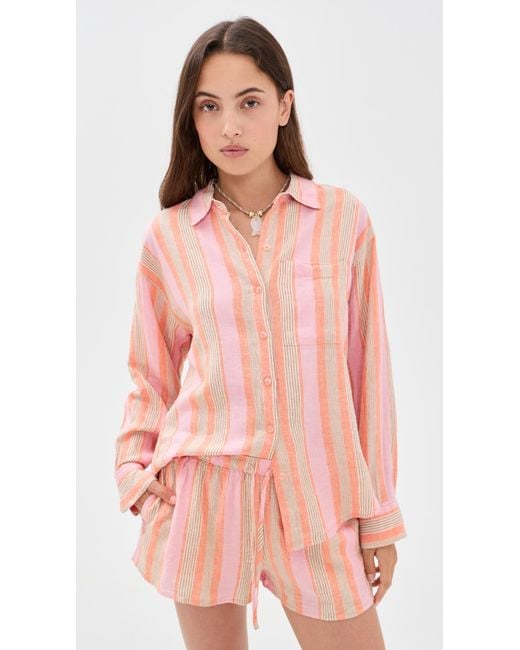 Z Supply Pink Perfect Striped Button Up