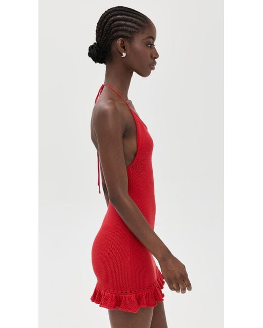 GUIZIO Crochet Halter Mini Dress in Red | Lyst