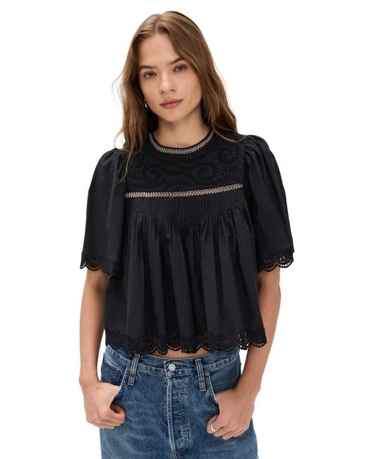 Sea Black Larissa Embroidery Top