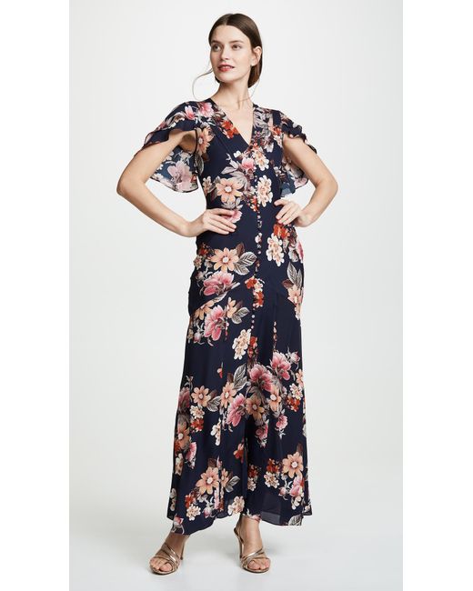 Nicholas Silk Navy Rust Floral Layered 