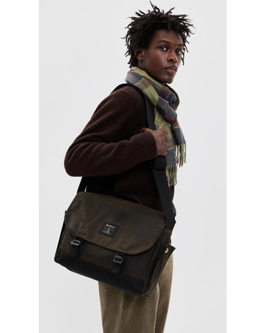 Barbour Black Field Wax Messenger Bag for men