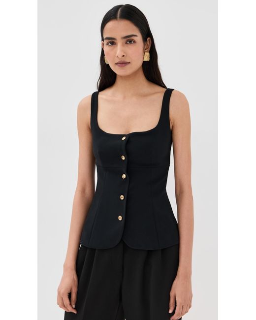 Rosetta Getty Black Square Neck Button Front Top