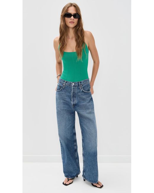 Fleur du Mal Green Sofia Thong Bodysuit