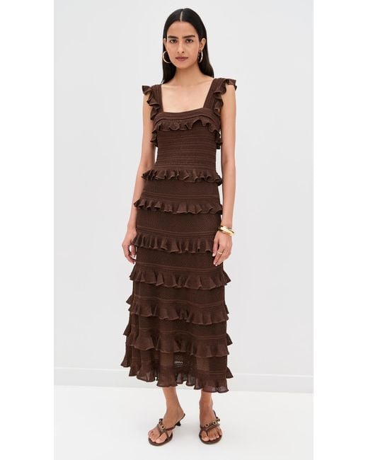 Zimmermann Brown Lace Frill Midi Dress