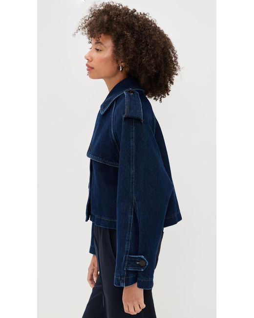 Closed Blue Cropped Trench Coat