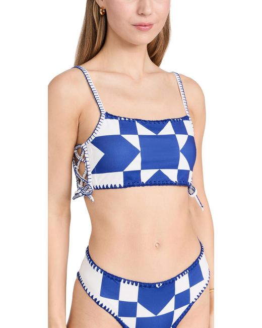 Sea Blue Tanya Print Bikini Top With Ties